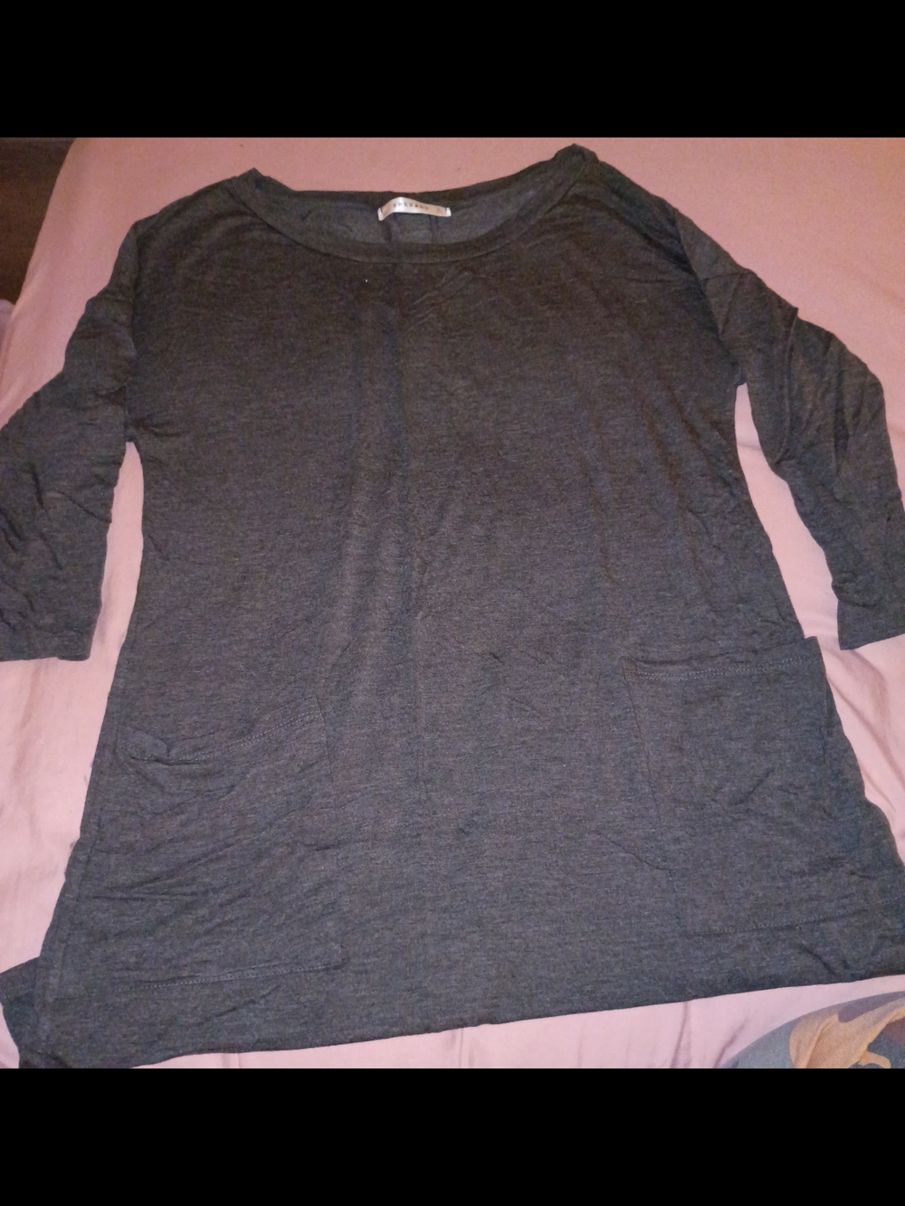 Women's Dark Gray Scoop Neck Tunic Dress/Long Top with Pockets